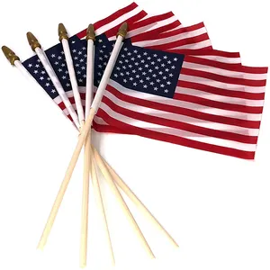 2023 Cheap Festival Usage 100D Polyester Campaign Custom American Flags Hand Held Mini US Flags with Wooden Stick