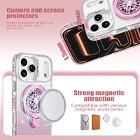 Funda Magnética Transparente de Lujo Antiamarilleo con Purpurina para iPhone 17 16 15 Pro Max, Carcasa Rígida de PC con Soporte Giratorio y Cubierta Trasera Móvil