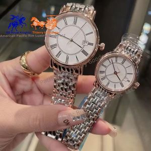 Reloj de cuarzo con esfera redonda para hombre y mujer, con números romanos, pulsera de acero inoxidable de dos tonos, reloj de pulsera para pareja - Product Image 4