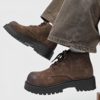 Bottes Martin en cuir rétro américaines pour hommes, à semelle épaisse, bout rond, style Derby, rehaussantes, pour le travail, grandes tailles, décontractées, vente en gros OEM