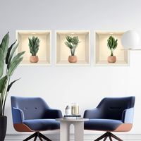 En pot vert fleur plante Illustration autocollants Pvc papier peint salon peinture décorative Stickers muraux paysage fonds d'écran
