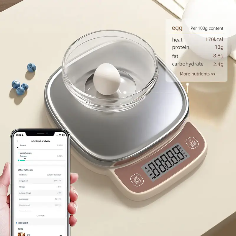 Balança inteligente de cozinha digital para alimentos, balança inteligente bluetooth de aço inoxidável de 5kg com design mais recente
