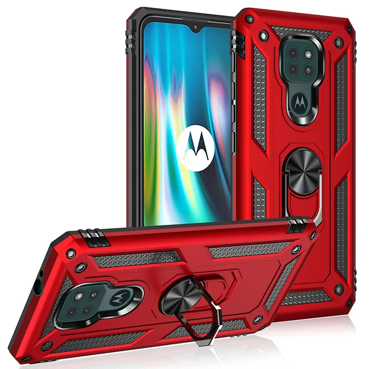 Shockproof Phone Armor Cover For Moto G9 Play,2 In 1 PC TPU Mobile Phone Case With Car Holder For Moto G9 Play