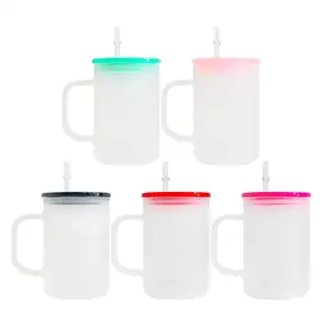 Vente en gros tasse à café en verre sublimable dépoli transparent de 17oz avec couvercles en pp et pailles pour impression par sublimation