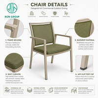 Muebles Comerciales para Cafetería, Restaurante o Patio, Marca Ron Group, Asientos Acolchados de Tela, Sillas Personalizadas, Mesa Redonda de Metal Resistente