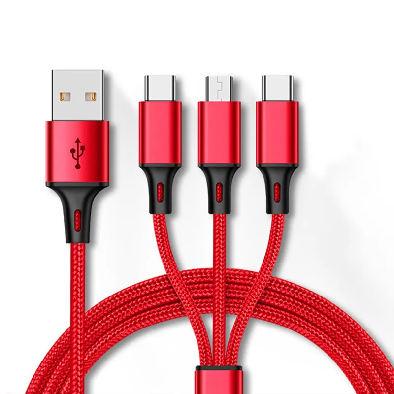 Entrega de fábrica venda quente cinco cores USB tipo-c 3 em 1 cabo de dados para todos os telefones