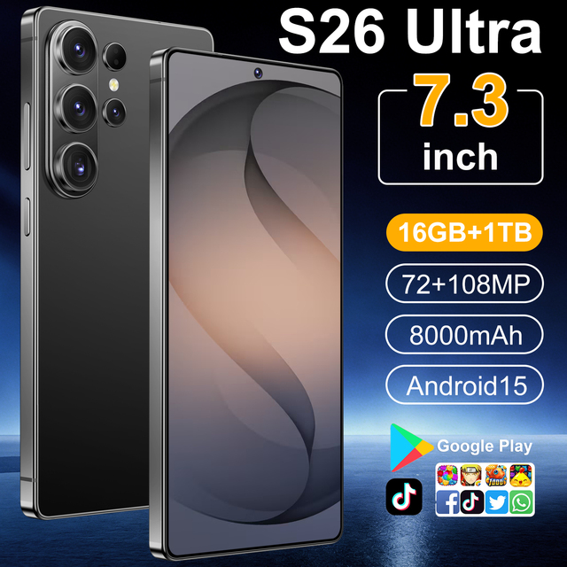 Original S26 Ultra 5G Smartphone 16GB+1TB Unlocked Android 15 Dual Card Face ID HD Beauty Camera 5G Unlocked Mobilephone