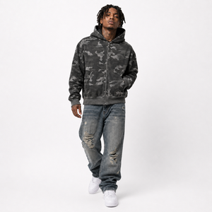 Sudadera con capucha gris 100% algodón con cremallera para <span class=keywords><strong>hombre</strong></span>, corte holgado, bolsillo canguro, proveedor <span class=keywords><strong>de</strong></span> marca privada. - Product Image 2
