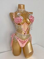 Nouvel ensemble de costumes de carnaval Samba sexy faits main avec soutien-gorge et culotte ornés de pierres, motif Cygne Rose avec ceinture, pour EDC, soirées Rave et Mardi Gras