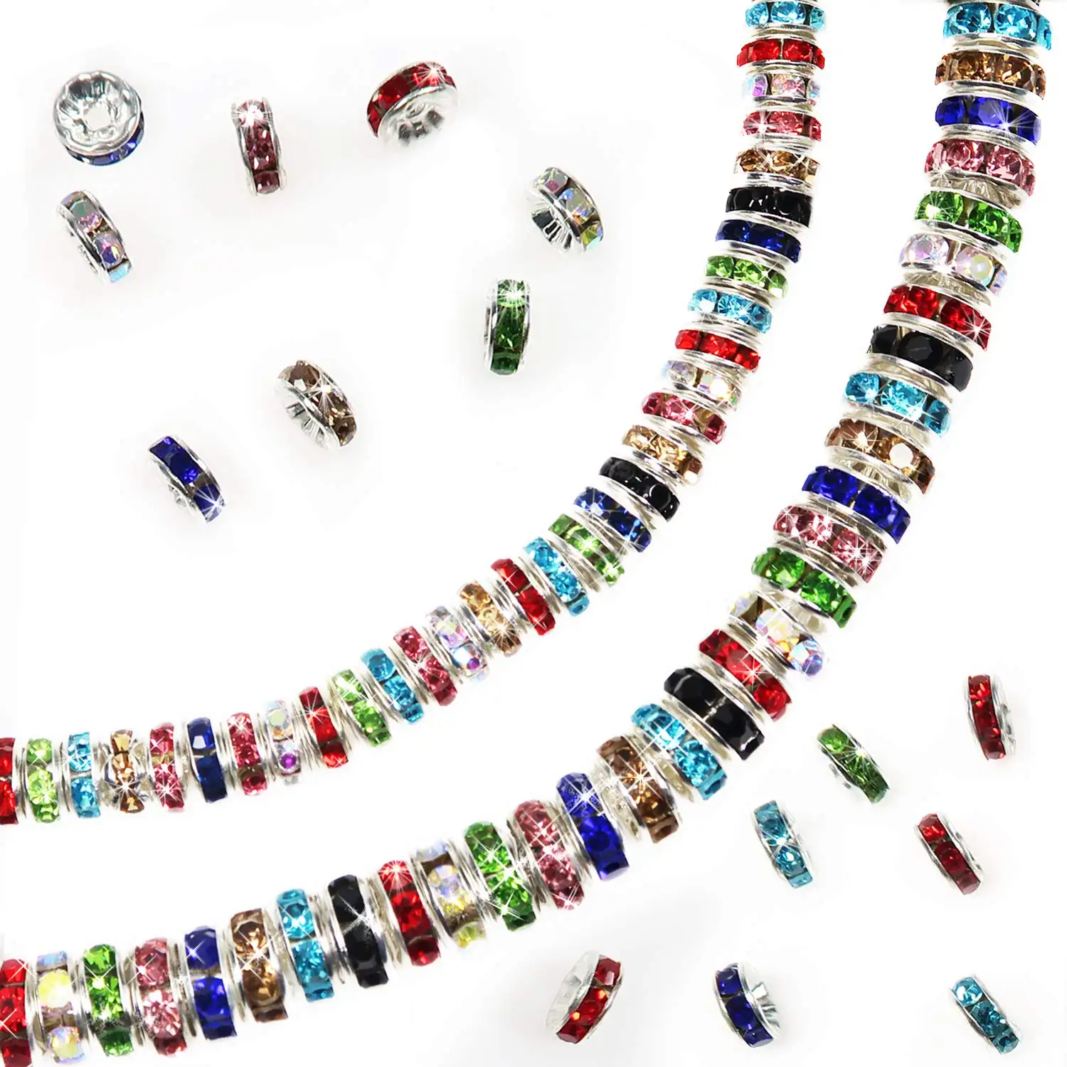 Pièces de strass pour bricolage de bijoux, perles d'espacement, grand trou, perles d'espacement, couleur, Bracelet perles de Mardi Gras