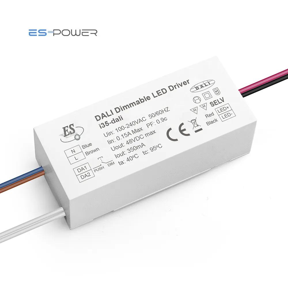 ES UL 110v dc 12 Вт 10-40 В 350 мА постоянный ток Фазы DALI с регулируемой яркостью RGB Светодиодный драйвер питания