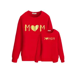 Camisetas de algodão de manga longa, roupas casuais para mãe e mulher, com estampa bonita para combinar