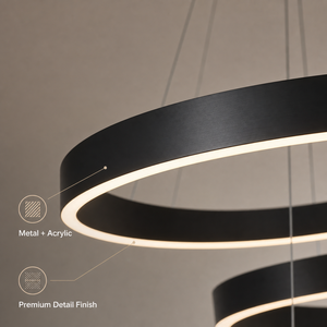 Lustre moderne en métal pour intérieur, LED dimmable avec télécommande, trois anneaux, hauteur réglable, pour salle à manger, salon - Product Image 3