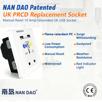 Prise de courant UK PRCD NANDAO 13A 250V CE avec 2 ports USB, protection contre les fuites, fils en cuivre à 3 broches, logo personnalisable, matériau ignifuge