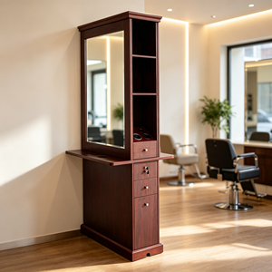 Station de coiffure avec miroir en bois, armoire à miroir pour barbier avec tiroirs de rangement pour salon de beauté - Product Image 2