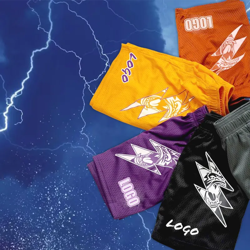 Pantalones cortos de malla con logotipo personalizado para hombre, Shorts deportivos con estampado de sublimación, poliéster, baloncesto, informales, elásticos