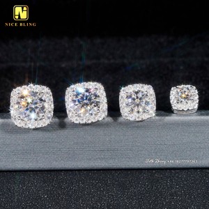 Iced Out Jewelry Halo Earrings VVS Moissanite Diamond <strong>Studs</strong> 925 <strong>Silver</strong> Pass Diamond Tester Screw Back Earrings Men Earrings - Product Image 2