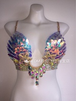 Bling Diamant Cristal Gland Soutien-Gorge De Danse Du Ventre Vêtements De Danse Exotique Stripper Outfit Sexy Party Club Femmes Sequin Strass Bikini