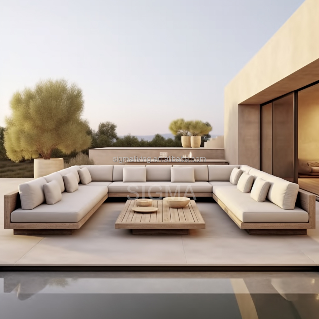 Luxury Design Water-resistant Outdoor Restaurant Furniture Garden Wooden Frame Patio Sofa Set Teak Wood Sofa