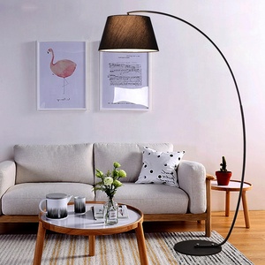 Trung Quốc Bán Buôn Kim Loại Hiện Đại Màu Đen Sàn Đèn Đánh Cá Đèn Vải Bóng Râm Đứng Đèn - Product Image 3