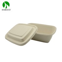 Emballage alimentaire biodégradable personnalisé, jetable, 1400 ml, boîte à lunch rectangulaire micro-ondable, bagasse de canne à sucre, salade, soupe