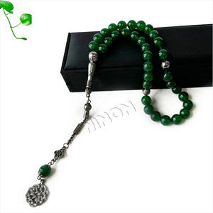 Ágata verde Natural Aqeeq 10mm Tasbih 33 cuentas de oración islámica <span class=keywords><strong>Tasbeeh</strong></span> Rosario musulmán <span class=keywords><strong>Dhikr</strong></span> cuentas Zikr cuentas musulmán Baclite Rosario - Product Image 4