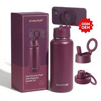 Bouteille d'eau isotherme en gros de 32 oz avec anneau d'alignement magnétique, conception super stable pour le bureau et les voyages