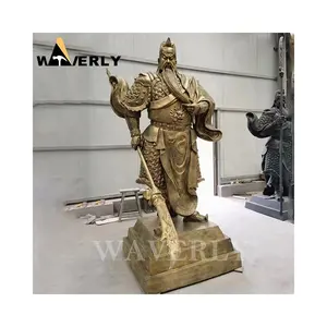 Custom Chinese Door Gods Statues Standing Casting Metal Bronze Brass Life Size Guan Yu Guan Gong Statue Sculpture For Sale