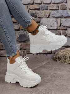 Women's Platform Thick <b>Soled</b> Casual Sneakers Simple Stylish Daily Wear Chunky Walking Shoes - Product Image 4
