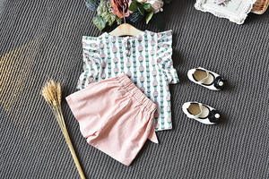 Vêtements pour enfants en gros de Chine, ensemble pour filles à manches volantées imprimé ananas - Product Image 3