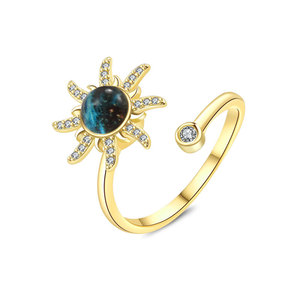 Anillos Minimalistas Giratorios con Diseño de Sol, Ajustables, con Circonitas Engastadas, Bañados en Oro sobre Cobre, Joyería Antideslustre para Mujer - Product Image 5