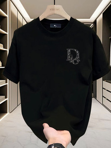 Camiseta de algodón de lujo para hombre, estilo coreano, informal, combina con todo, de manga corta, 220g, ajuste holgado, patrón de letras de algodón 100% - Product Image 2