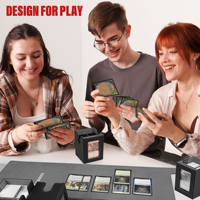 Boîte de rangement pour cartes Yugioh TCG en cuir PU personnalisé, écologique, coins arrondis, estampage à chaud or, couvercle amovible, design à chargement latéral