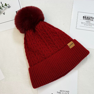 <strong>Pom</strong> <strong>Beanie</strong> Hats With <strong>Custom</strong> Logo Embroidery Knitted Winter Hats Acrylic - Product Image 5