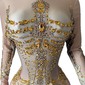 Maillot de bain une pièce orné de strass, tenue de scène scintillante pour chanteuse - Product Image 5