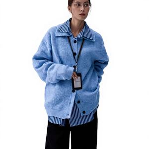 Cardigan en tricot décontracté printemps-automne, col large tendance, motif écossais, coupe ample et ajustée pour hommes et femmes - Product Image 4