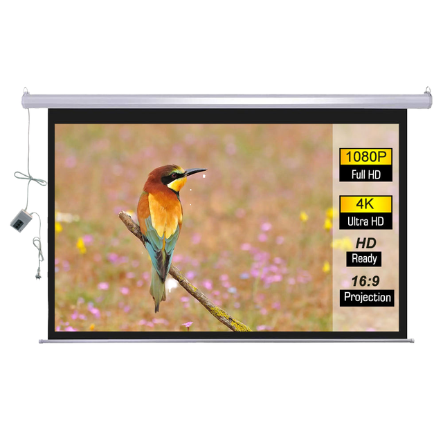 High Quality 60/72/84/92/100/110/120/133/150Inch Electric Projector Screen Home Theater Wall/Ceiling Movie Projection Screen