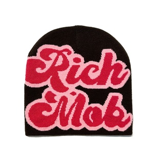 Gorros de punto elásticos ligeros con diseño jacquard de letras Hip Hop Y2K, lazos y bloques de color camuflaje, cálidos para invierno, unisex, 100% acrílico. - Product Image 2