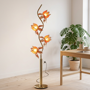Lampe sur pied décorative en forme de fleur de lotus, design à 4 têtes, poteau en métal doré en forme de S, lumière chaude pour la décoration de la maison et des hôtels - Product Image 2