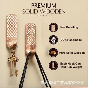Juego de 3 ganchos de pared de madera, rectangulares, duraderos, multiusos, para recibidor, perchero, soporte para joyas, tipo montado en la pared - Product Image 5