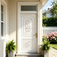 Porte d'entrée en bois massif sculptée à la main de qualité supérieure avec vitre en transom pour porte d'entrée