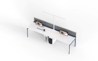 Poste de travail de bureau pour 2 personnes avec écran de séparation en tissu et éclairage de tâche intégré