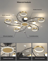 JACKSUN JACKSUN Plafonnier en cristal de fer nordique, moderne, 10 têtes, anneau, lampe de plafond, salon, chambre à coucher, vente chaude, lustre