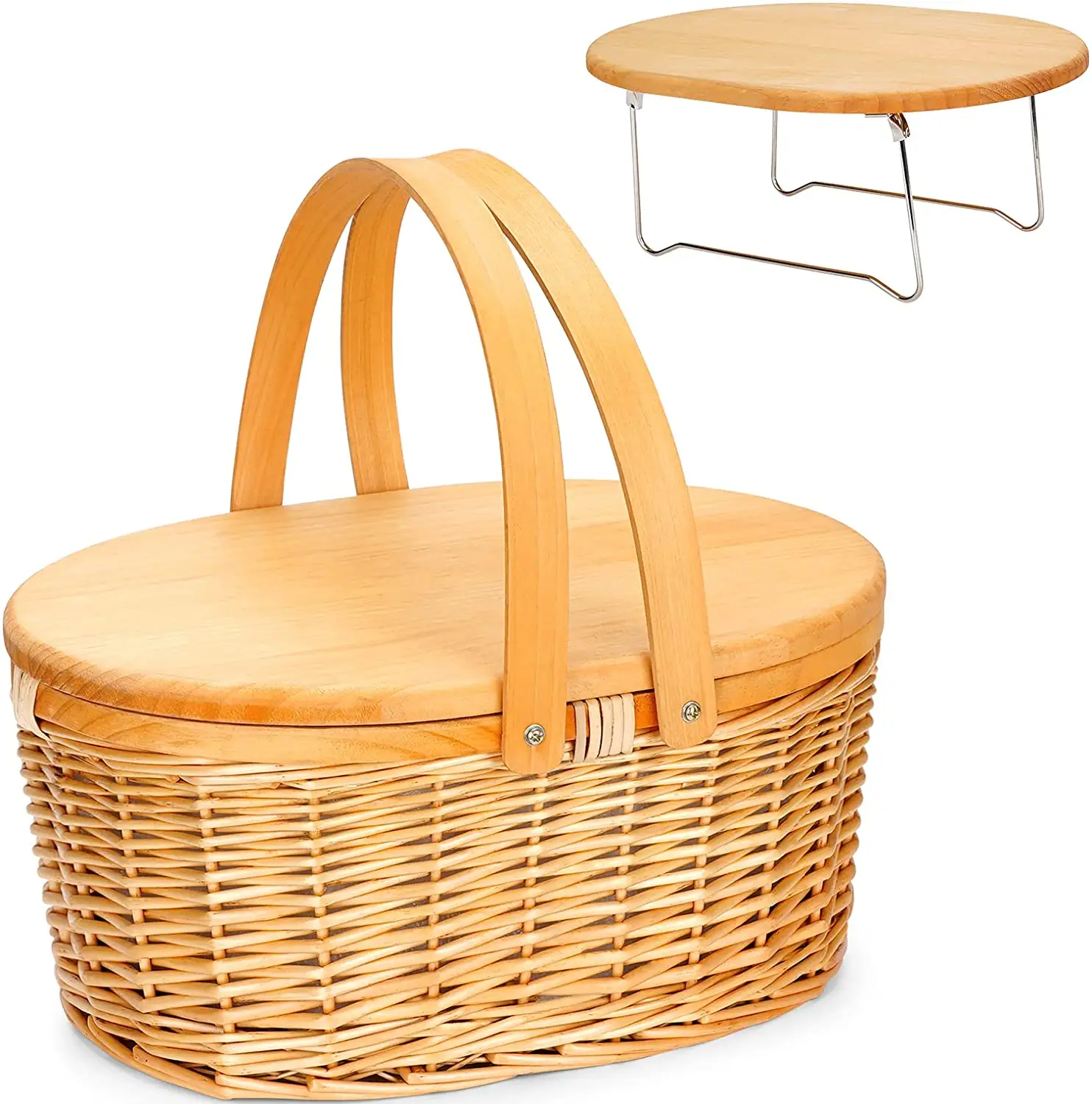 Customized Size Color OEM wicker set round with lid insulated picnic basket Portable Picnic Wine Table