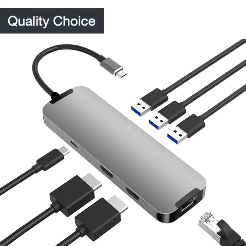 ฮับพอร์ต Usb Type C,สถานี Dock Multiport พร้อม4K Hdmi Usb3.0 Rj45 Usb-C Type-C Pd อะแดปเตอร์ชาร์จแล็ปท็อปสถานีเชื่อมต่อ Usb ฮับ