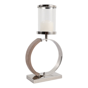 Glass <b>Hurricane</b> <b>Candle</b> Holder With Metal Ring Accent Elegant Pillar <b>Candle</b> Stand For Table Decor - Product Image 2