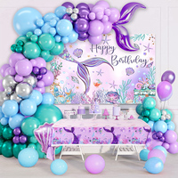 Ensemble de décoration de fête d'anniversaire pour enfants avec arche de ballons en forme de queue de sirène, toiles de fond en vinyle, nappe, décorations de fête d'anniversaire sur le thème de la sirène
