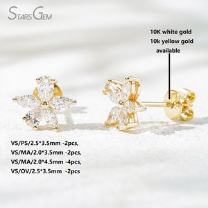 Pendientes de flor Starsgem, blancos y amarillos, oro macizo real de 10K, diseño de joyería elegante y bonito, diamante cultivado en laboratorio, pendientes OS PS MA - Product Image 3