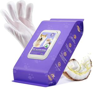 Private Label No-Rinse Hipoalergênico Desodorizante Pet Cleaning Luvas De Banho Toalhetes Húmidos para Cães e Gatos - Product Image 1