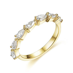 Anillos de Oro Amarillo de 10K, 14K y 18K con Piedras Preciosas para Mujer, Personalizados con Moissanita en Forma de Gota de Agua, Solitario, Eternidad, Banda Completa para Compromiso - Product Image 1